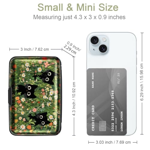 Coco Rossi Credit Card Holder RFID Aluminum Small Mini Wallet Women - color: Garden Black Cats