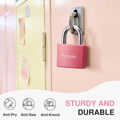 Puroma 2 Keyed Padlock with 3 Keys Aluminum 7/8“ Lock 43mm Gym Locker Pink - color: Pink, style: 2 Pack