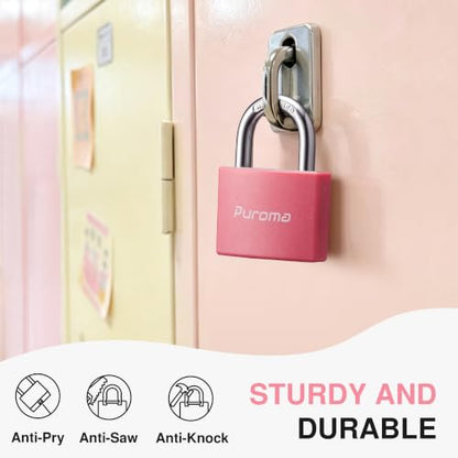 Puroma 2 Keyed Padlock with 3 Keys Aluminum 7/8“ Lock 43mm Gym Locker Pink - color: Pink, style: 2 Pack