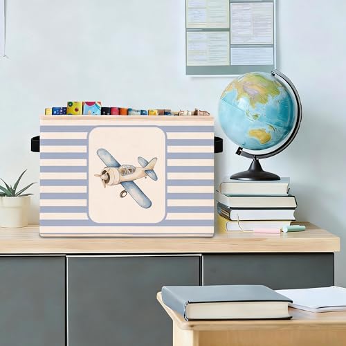 Airplane & Hot Air Balloon Storage Basket, Blue Stripe Foldable Toy Bin - color: Airplane & Hot Air Balloon