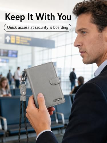 Trackable Passport Holder for Travel, RFID Blocking Wallet, Grey - color: Grey