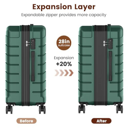 Luggage Sets 3 Piece Lightweight Durable Hardshell Suitcase Green - color: Olive Green