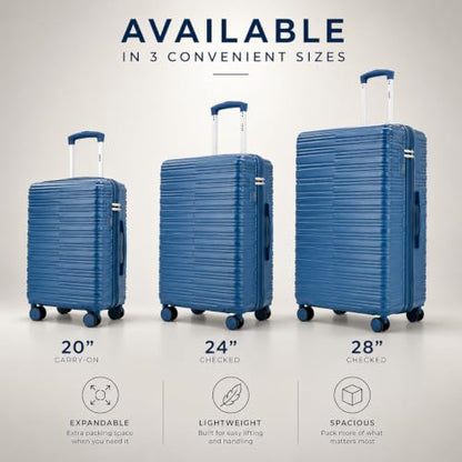 IZOD Romeo 3 Piece Hardside Expandable Luggage Set with Spinner Wheels - color: Bliss Blue, size: 3 Piece Set
