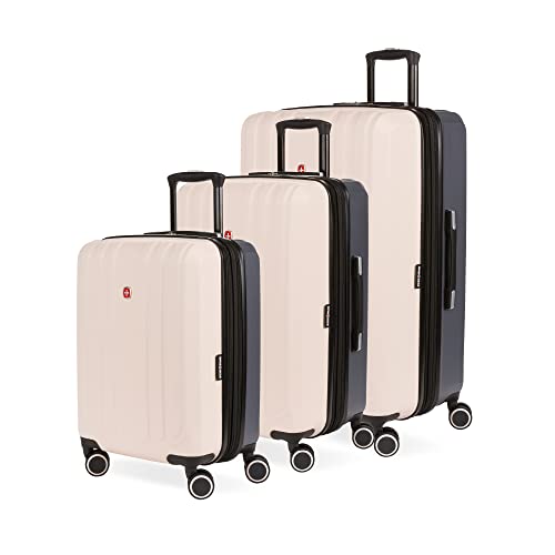 SwissGear Duet Expandable Luggage Set, 3-Piece Hardside Luggage Set with Spinner Wheels - color: Pink/Dark Grey, size: 3-Piece Set (19/24/28)