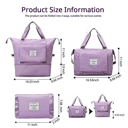 Large Capacity Foldable Travel Bag, Expandable Waterproof Carry on Bag, Dry and Wet Separation Spor Duffel Bags - color: Purple