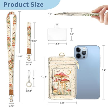 Mushroom Lanyard Wallet with Id Badge Holder Keychain Card Women - color: Mushroom Yellow