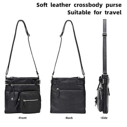 KouLi Buir Crossbody Bag for Women, Leather Purse with Adjustable Strap Lightweight Shoulder Bag with Zipper Pockets - color: Balck
