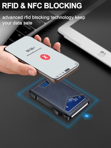 Wallet for Men RFID Wallet with 2 ID Windows & Money Clip, Slim Card Holder - color: Navy