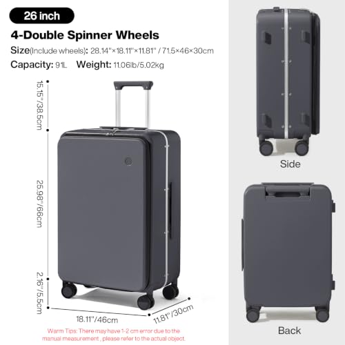 mixi 26 Inch Large Checked Luggage PC Hard Shell Suitcase Top Opening Aluminum Frame Travel Suitcases with Wheels, Rock Gray - color: Rock Gray, size: 26-inch