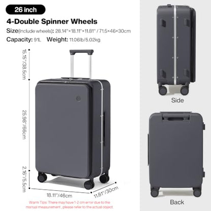 mixi 26 Inch Large Checked Luggage PC Hard Shell Suitcase Top Opening Aluminum Frame Travel Suitcases with Wheels, Rock Gray - color: Rock Gray, size: 26-inch
