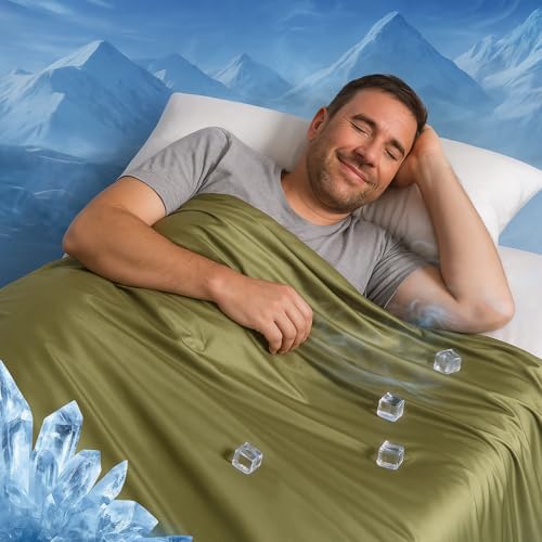 BOV Menopause Cooling Blanket 92"x80" – Double Sided Ice Touch Blanket for Hot Sleepers, Night Sweats & Hot Flashes, Stay Cool Throw Blanket for Bedroom, Camping & Gifts - color: Green