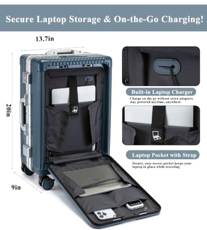 feilario PC Hardside Carry On Luggage, Aluminum Frame, TSA Lock, Cup Holder - color: A7-dark blue (zipperless closure), size: 20.8"