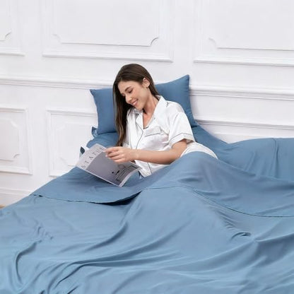 Sleeping Bag Liner, Compact Travel Sheets for Hotel Hostel - color: Mystic Blue, size: 82.7" X 63"