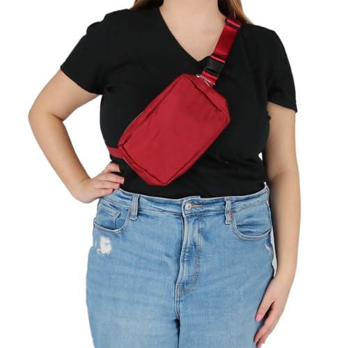 CTM Nylon Rectangle Belt Bag, Burgundy - color: Burgundy
