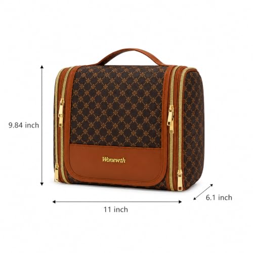 Women Travel Toiletry Bag Large Hanging Toiletry Bag with Mirror - color: Brown