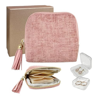 Small Travel Jewelry Case with Earring Box Mini Jewelry Case - color: Pink