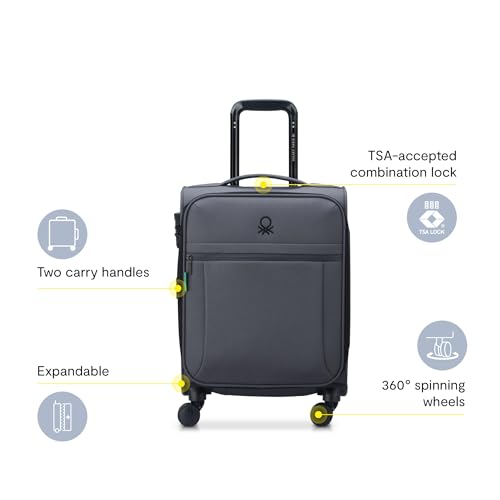 United Colors of Benetton Be Softside Expandable Luggage with Spinner Wheels, Anthracite, Carry-On 19 Inch - color: Anthracite, size: Carry-On 19 Inch