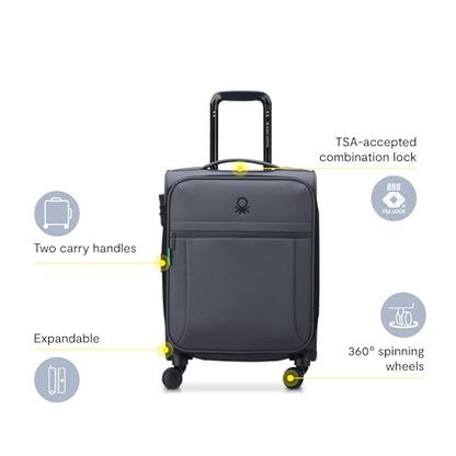 United Colors of Benetton Be Softside Expandable Luggage with Spinner Wheels, Anthracite, Carry-On 19 Inch - color: Anthracite, size: Carry-On 19 Inch