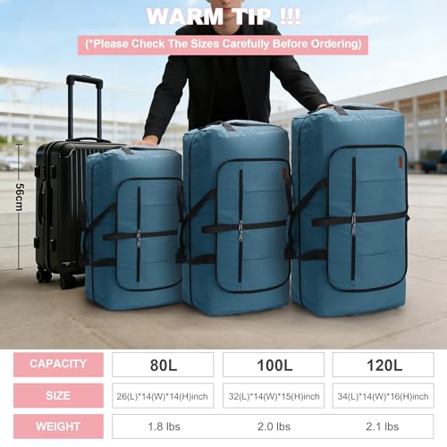 100L Large Waterproof Foldable Travel Duffle Bag with Shoe Compartment - color: Light Blue, size: 100L