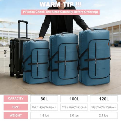 120L Large Waterproof Foldable Travel Duffle Bag with Shoe Compartment - color: Light Blue, size: 120L