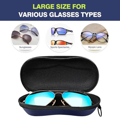 MoKo Semi Hard Shell Sunglasses Case, Unisex Protective Eyeglass Case Glasses Case Holder with Metal Hanging Hook - color: Dark Blue-eva, size: 1 Pack