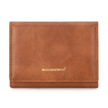 Montana West Wallet Women Small Trifold Wallet RFID Blocking Minimalist Wallets with ID Window - color: Brown