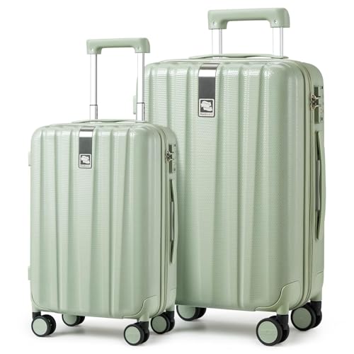 Hanke Luggage Sets 2 piece Carry On Luggage with Wheels PC Hard Shell Suitcases Lightweight Checked Travel Luggage Large Travel Suitcase Woman Men 20/29 Inch(Bamboo Green) - color: Bamboo Green, size: 2 Pc Set (20/29)