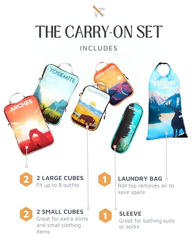 TRIPPED Travel Gear Compression Packing Cubes for Carry-On Travel 6-Pack - color: National Park, size: 6 Piece