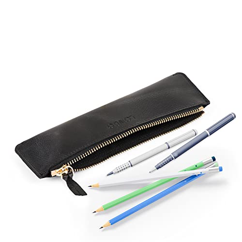 Londo Genuine Leather Pen Case with Zipper Closure, Pencil Pouch Stationery Bag - color: Black2