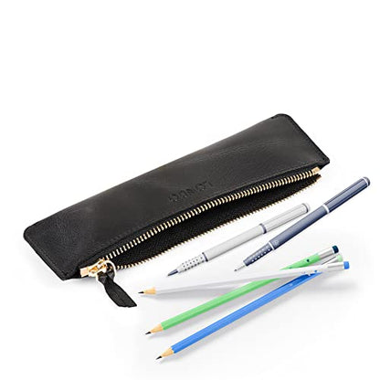 Londo Genuine Leather Pen Case with Zipper Closure, Pencil Pouch Stationery Bag - color: Black2