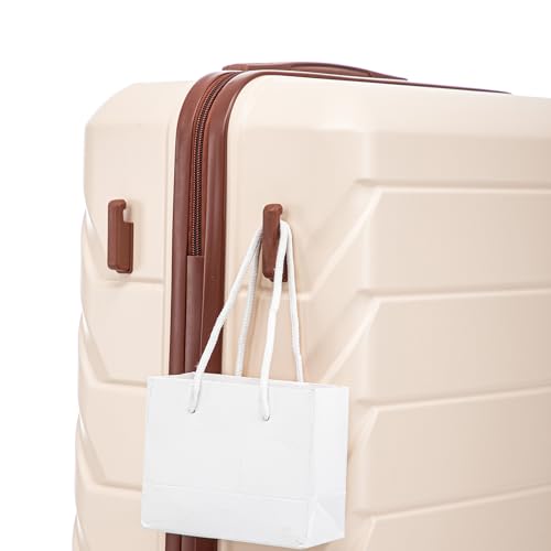 Luggage 3 Pcs Sets ABS Hardside Luggage Set Spinner Wheel Suitcase - color: Brown/Ivory, size: 20/24/28 Inch