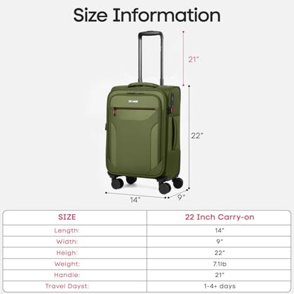 22'' Upright Spinner Softshell Suitcase w/Spinner Wheels - color: Green, size: Carry-On 22 inch