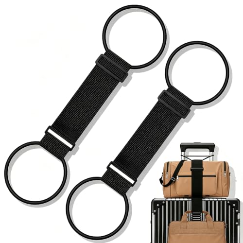Luggage Straps for Suitcases, 2 Pack Adjustable Luggage Connector Straps, Elastic Add a Bag Strap for Carry On Luggage, Secure Travel Bungee Strap, Travel Accessories, Black