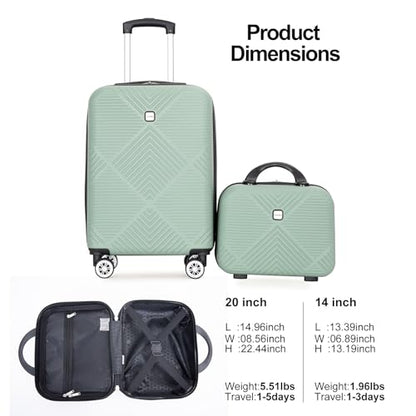 Tripcomp Carry-on Luggage Set 2 Piece Hardside Suitcase With Spinner Wheels - color: Olive Green-2, size: 2 Piece Set(14/20)