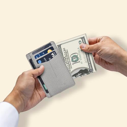 Slim Minimalist Leather Wallet RFID Front Pocket Card Holder, Grey - color: Grey