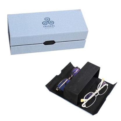 Premium Double Frame Case – Luxury PU Leather Case with Diamond-Vein Lining, Travel Storage for Two Glasses - color: Storm Blue