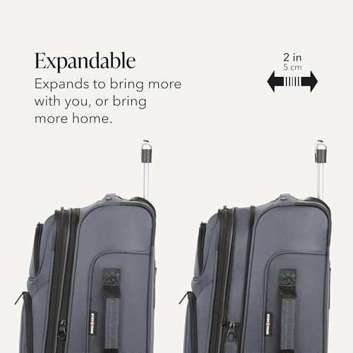 SwissGear Sion Softside Expandable Spinner Luggage Durable Lightweight Travel Suitcase, Dark Grey, 2-Piece Set (Carry-On/Medium) - color: Dark Grey, size: 2-Piece Set (Carry-On/Medium)