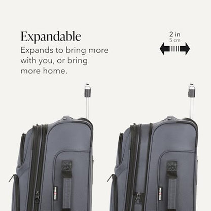 SwissGear Sion Softside Expandable Spinner Luggage Durable Lightweight Travel Suitcase, Dark Grey, 2-Piece Set (Carry-On/Medium) - color: Dark Grey, size: 2-Piece Set (Carry-On/Medium)