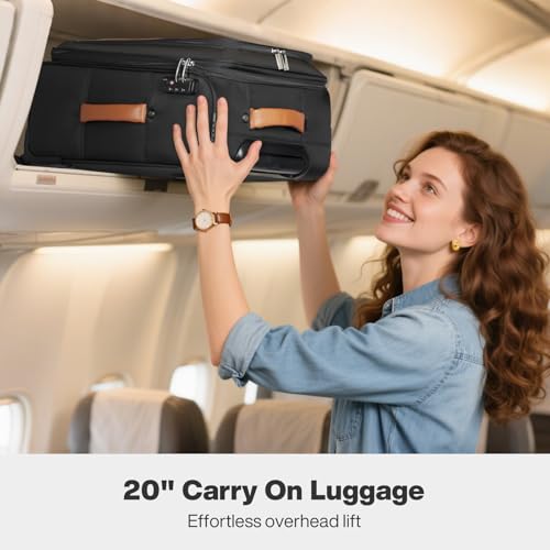mixi Carry On Luggage 20 Inch Softside Expandable Suitcase, Black - color: Black, size: 20-Inch Carry On