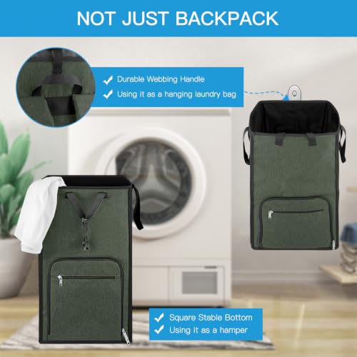 Laundry Backpack Bag, Bukere Extra Large 2 in 1 Laundry Hamper Basket for College Students Dorm Essentials, Adjustable Shoulder Straps, Freestanding Laundry Bag for Apartment, Laundromat, Travel - color: Green