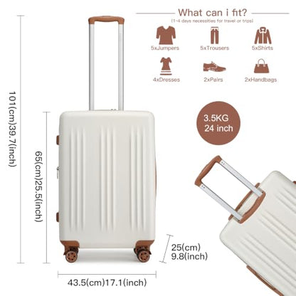 Kono 24 Inch Expandable Checked Luggage with Spinner Wheels TSA Lock Cream - color: Cream White, size: 24"