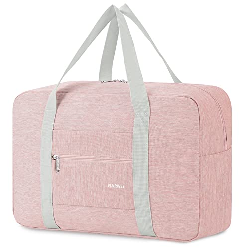 Narway Personal Item Travel Bag, Foldable Carry on Duffle Bag for Women Men - color: AA-Thick Pink