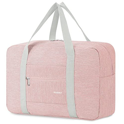 Narway Personal Item Travel Bag, Foldable Carry on Duffle Bag for Women Men - color: AA-Thick Pink
