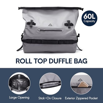 Haimont IPX7 Waterproof Roll-Top Dry Duffel Backpack Bag - color: Light Gray, size: 90L