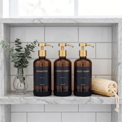 Prus Waso Shower Shampoo Dispenser Set, Amber & Gold - color: Amber & Gold