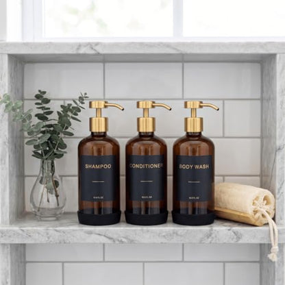 Prus Waso Shower Shampoo Dispenser Set, Amber & Gold - color: Amber & Gold