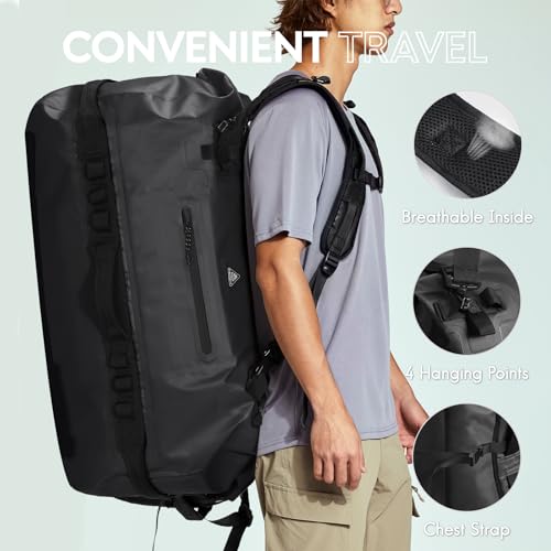 Haimont IPX7 Waterproof Roll-Top Dry Duffel Backpack Bag - color: Black, size: 90L