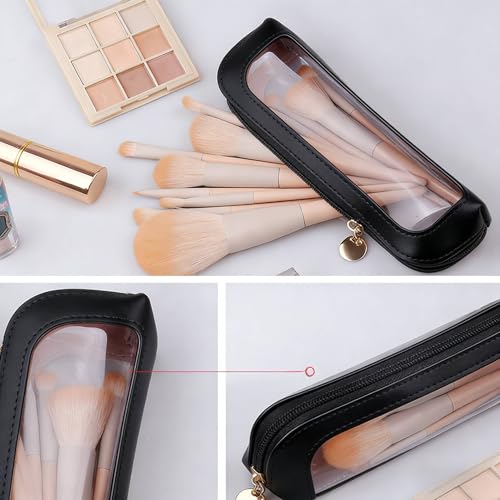 JMKEY PU Clear Waterproof Makeup Bag Double Side Travel Cosmetic Organizer - color: Black,Brown