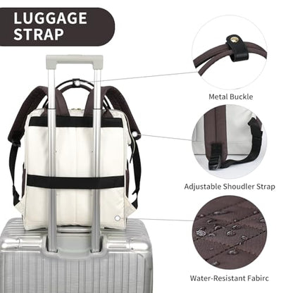 EMPSIGN 17 Inch Laptop Backpack for Women, Beige-Coffee - color: Beige/Coffee