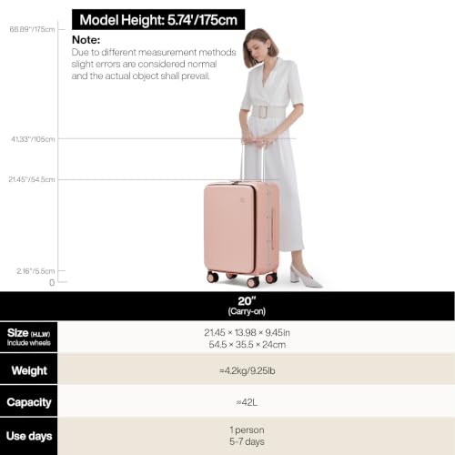 mixi Carry On Luggage, 20'' Suitcase with Front Pocket, Travel Rolling Luggage Aluminum Frame PC Hardside with Spinner Wheels & TSA Lock and Cover - Pink - color: Pink, size: 20-inch